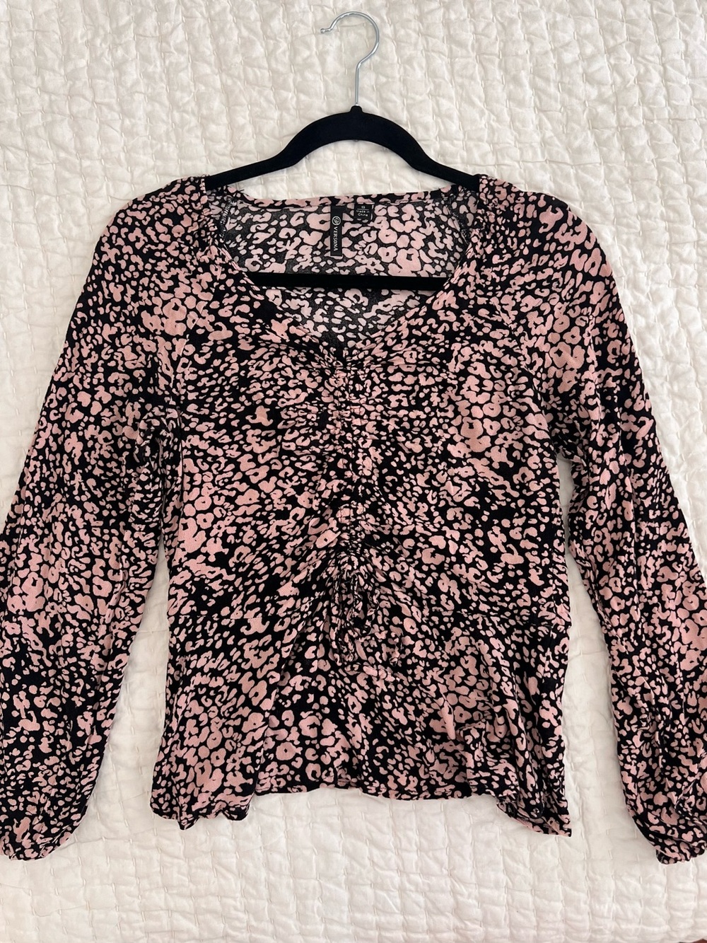 Versona Pink and Black Ruched Animal Print Long-Sleeve Top | Size S
